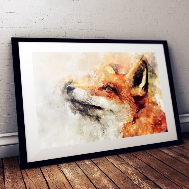 Foto Retrato em Aquarela da Raposa Vermelha 01 (Red Fox Watercolor Portrait 01. Photo Print)