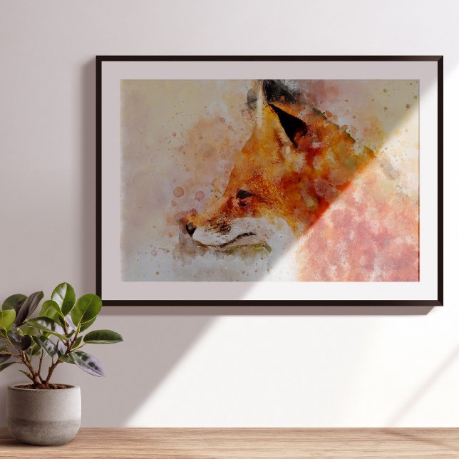 Foto Retrato em Aquarela da Raposa Vermelha 03 (Red Fox Watercolor Portrait 03. Photo Print)