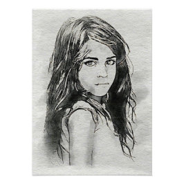Foto Retrato em Aquarela de Menina | Preto e Branco