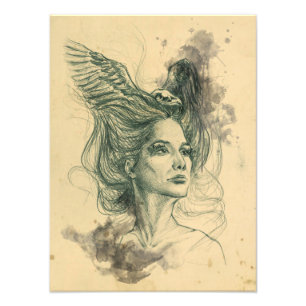 Foto Retrato feminino crânio de pássaros e asas Arte su