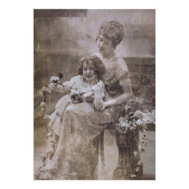 Foto Retrato Mãe e Filho Vintage Sepia