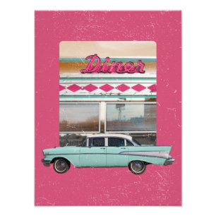 Foto Retro 1950 Diner Wall Art   Sinal de Neon Rosa & T