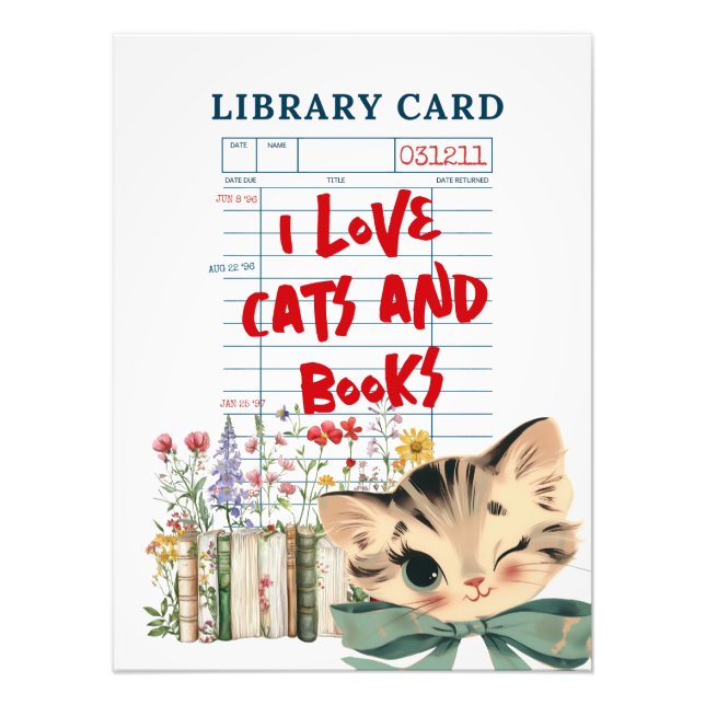 Foto Retro Eu Amo Gatos e Livros (Frente)