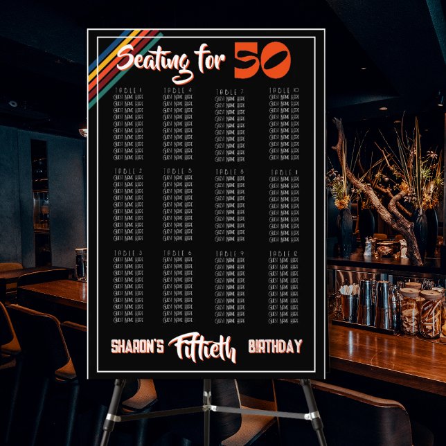 Foto Retro Striped Fifty Birthday Seating Sign (Criador carregado)