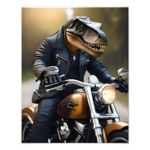 Foto **"Rex Revved Up: T-Rex em couro em uma moto