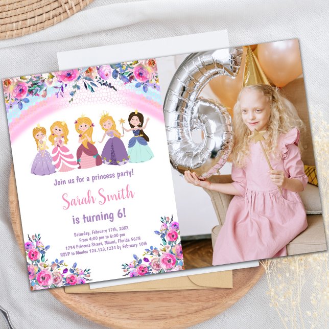 Foto rosa Foto: Princesa Floral Convites de Aniver (Pink Photo Floral Princess Birthday Invitations)