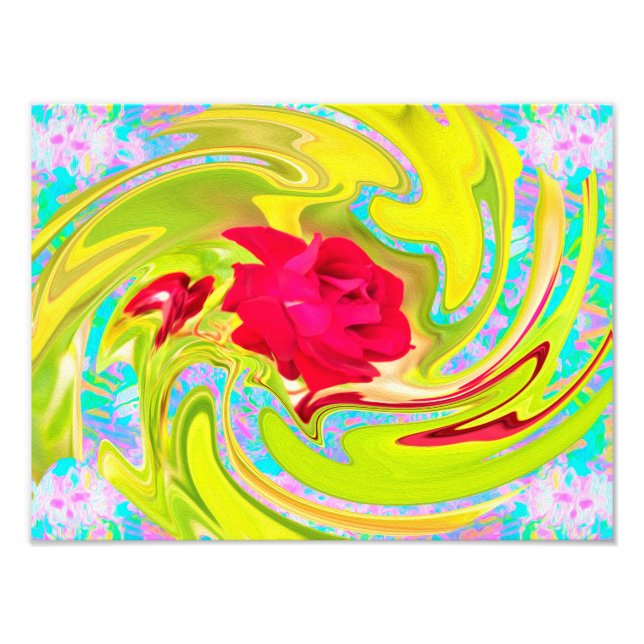 Foto Rosa vermelha abstrato em espiral amarela e aqua (Frente)