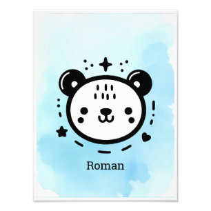 Foto Rosto de Urso Fofo Kawaii - Arte de Linha Minimali