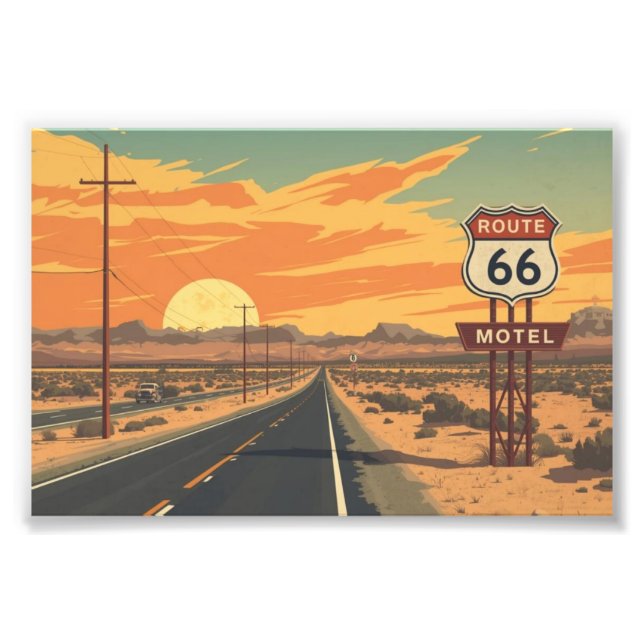 Foto Route 66 Sunset Vintage Road Travel Art (Frente)