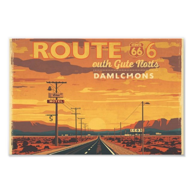 Foto Route 66 Vintage Sunset Road Art (Frente)