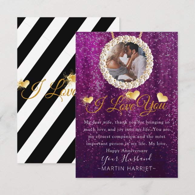Foto Roxa Que Te Amo Cartão De Aniversário Para A  (Frente/Verso)