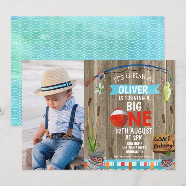 Foto Rustic O-Fish-Ally Um Convite De Aniversário (Frente/Verso)