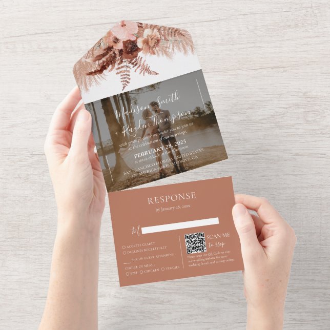 Foto Rustic QR Code Boho Terracotta Wedding (Tearaway)
