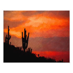 Foto Saguaro Cactus Silhout Arizona Red Sunset