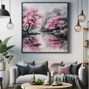 Foto Sakura sobre a pintura de tinta fluvial