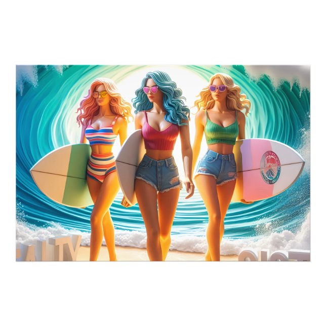 Foto Salty Sisterhood Trio Girls Beach Walk Surfer (Frente)
