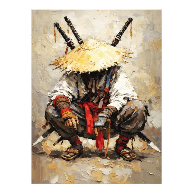 Foto Samurai Descansando Espátula Laranja Impasto (Frente)