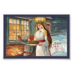 Foto Santo Lucia e criança que traz o pão do açafrã