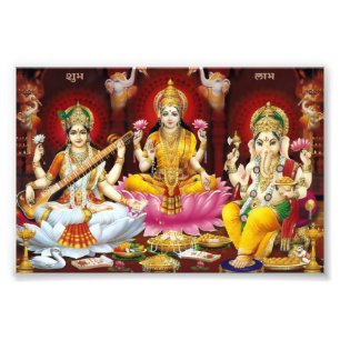 Foto Saraswati, Lakshmi, & impressão de Ganesha (6" x