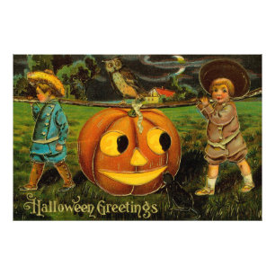 Foto Saudações de Halloween - Cartão Postal Vintage Spo