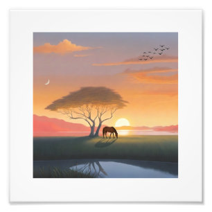 Foto Savana do Pôr do Sol Dourado Cavalo Paz Lar