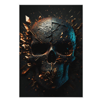 Foto Schwarz matter Totenkopf mit Kupfer Splitter
