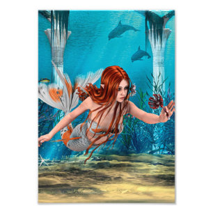 Foto Sereia de Cabelo Vermelho Arte de Fantasia Subaquá