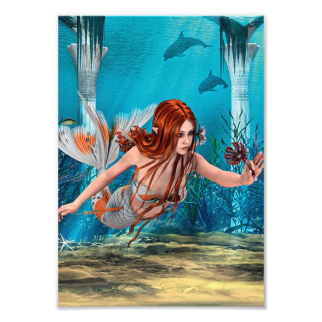 Foto Sereia de Cabelo Vermelho Arte de Fantasia Subaquá (Frente)