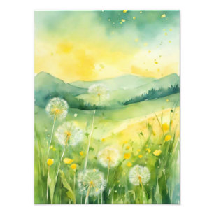 Foto Serene Dandelion Field Watercolor