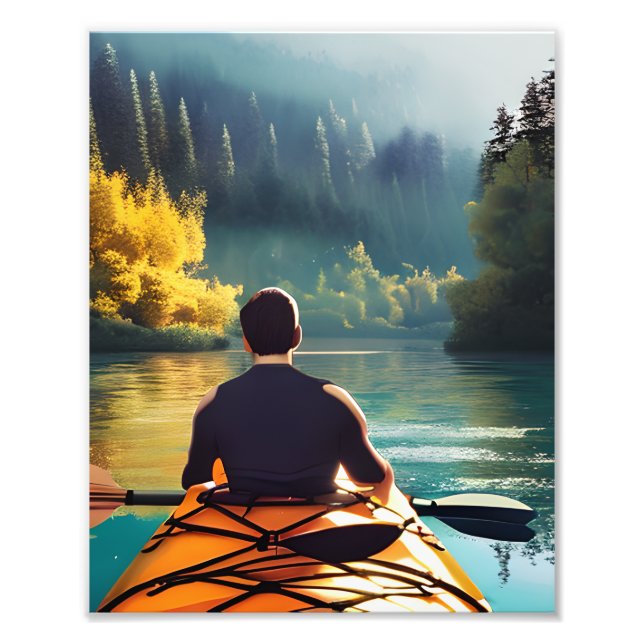 Foto Serene Kayaking Scene | Homem em Kayak nas montanh (Frente)