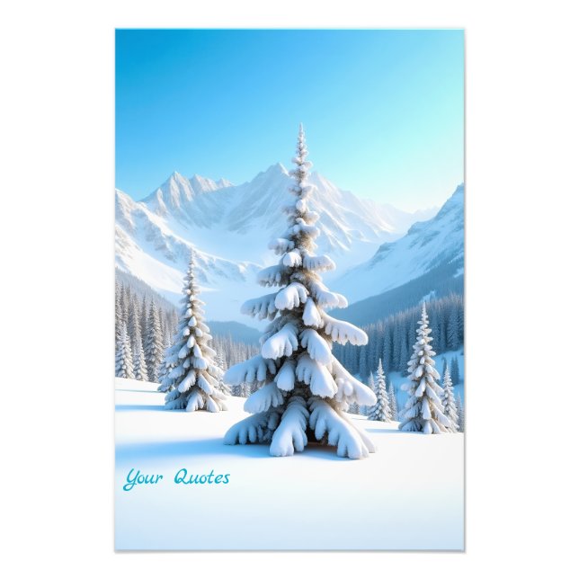 Foto Serene Snowy Mountain Landscape & Winter Pine Tree (Frente)