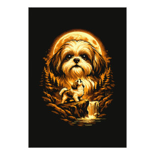 Foto Shih Tzu Uivando para a Lua Cachorro Engraçado