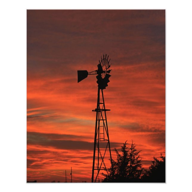 Foto Silhouette Sunset do Kansas Windmill com nuvens (Frente)