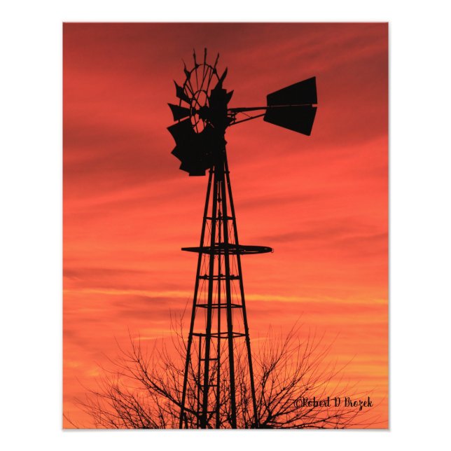 Foto Silhouette Sunset do Kansas Windmill com nuvens (Frente)