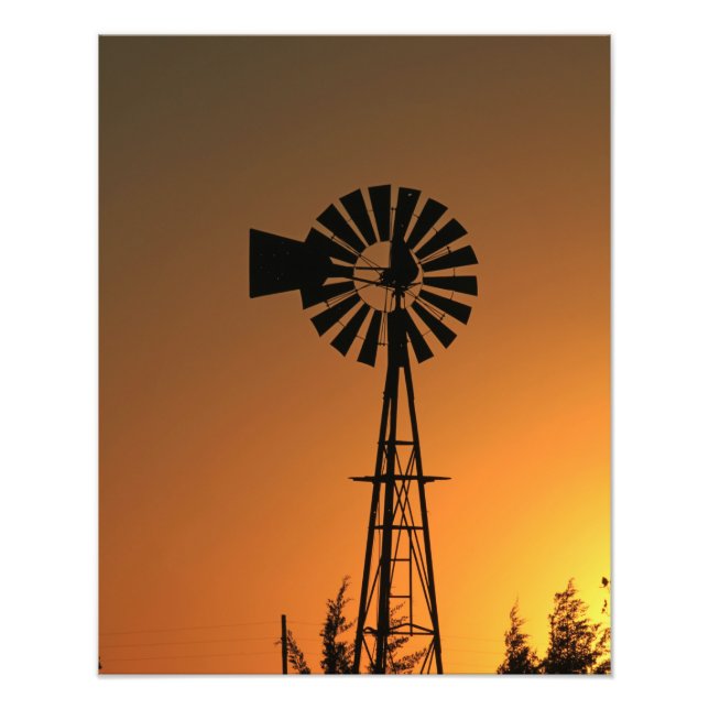 Foto Silhouette Sunset do Kansas Windmill com nuvens aq (Frente)