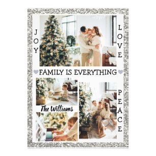 Foto Silver Glitter Joy Love Peace Family Name & Photo