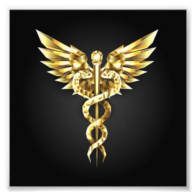 Foto Símbolo Caduceu Poligonal Dourado (Frente)