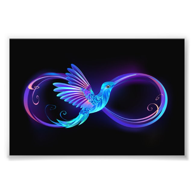 Foto Símbolo Neon Infinity com Hummingbird brilhante (Frente)
