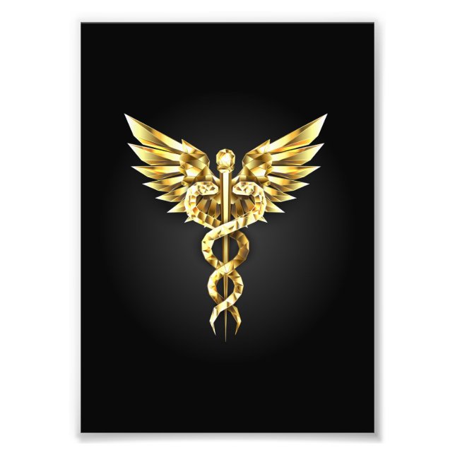 Foto Símbolo Poligonal Dourado Caduceu (Frente)