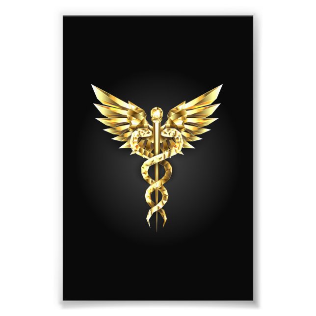 Foto Símbolo Poligonal Dourado Caduceus (Frente)