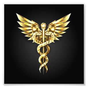 Foto Símbolo Poligonal Dourado Caduceus