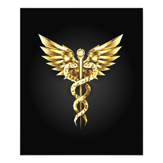 Foto Símbolo Poligonal Dourado Caduceus (Frente)