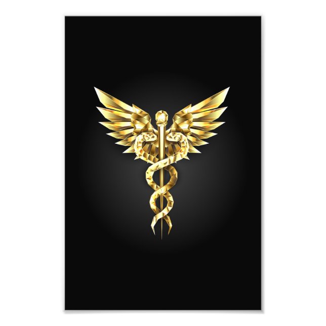 Foto Símbolo Poligonal Dourado Caduceus (Frente)