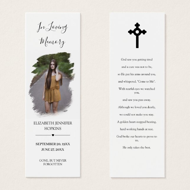 Foto Simpatia Funeral Memorial Poem Bookmark Card (Frente & Verso)