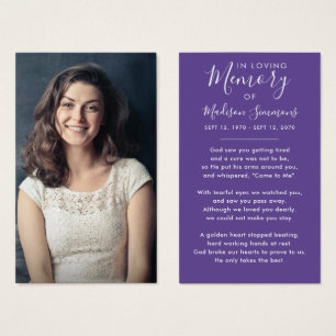 Foto Simpatia Funeral Memorial Purple Prayer Card