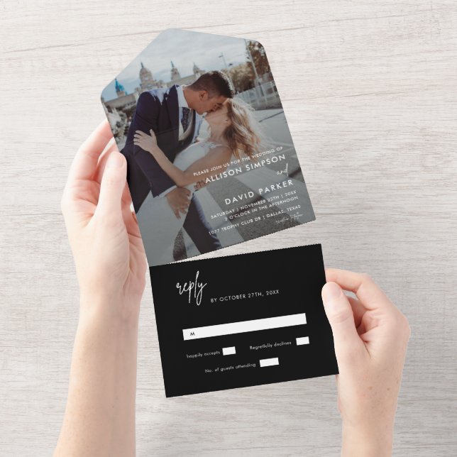 Foto simples de casamento preto moderno sem menu (Aba destacável)