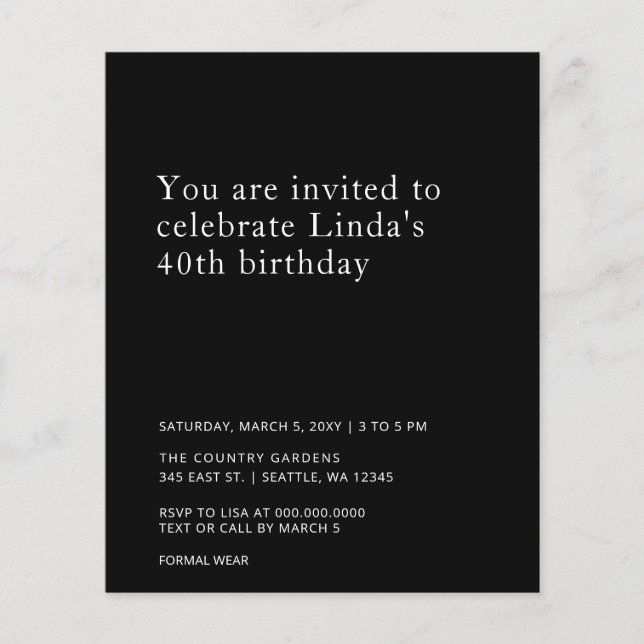 Foto simples de orçamento a qualquer ano Convite d (Frente)