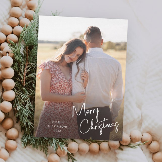 Foto Simples do Script de Natal Merry Moderno (Simple Handwritten Script Merry Christmas Photo Holiday Magnetic Card.)