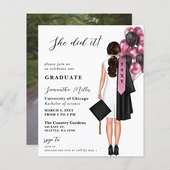 Foto Simples E Rosa Que Ela Fez Graduação (Frente/Verso)