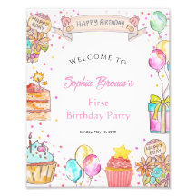 Sinal de Aniversário de 1 Ano Sweet One em Aquarel